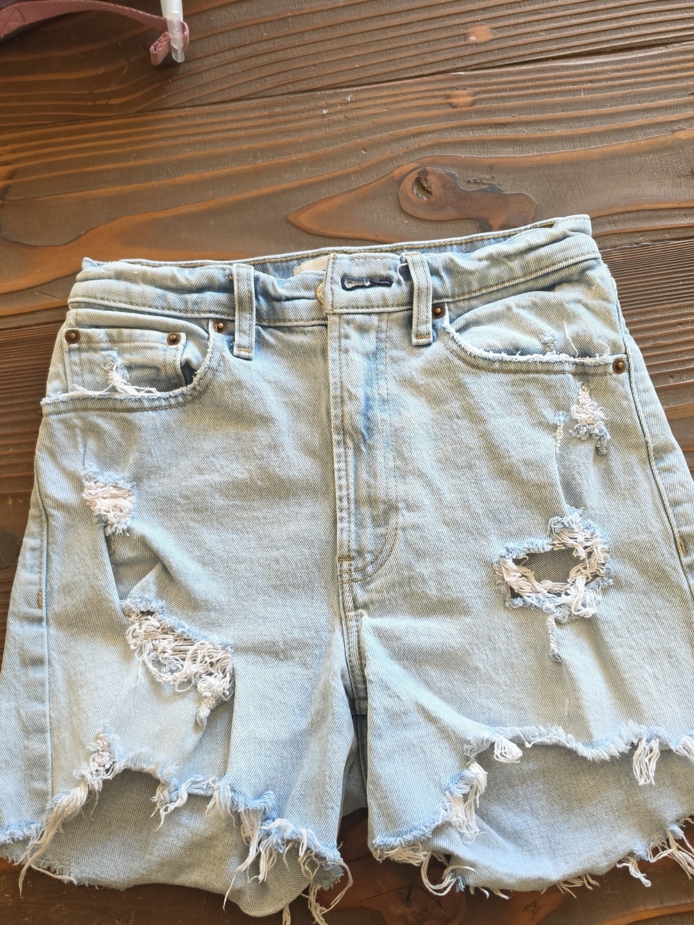 Abercrombie & Fitch Light Blue Distressed High-Rise Denim Shorts